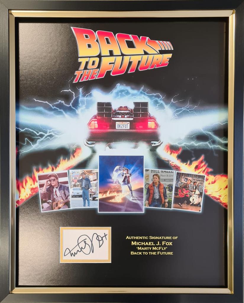 Michael J Fox Signed Picture Mount Framed Back To The Future display