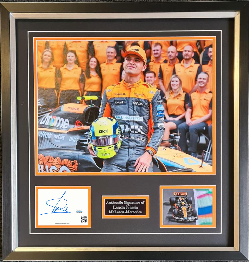 Lando Norris Signed and Framed McLaren Display. ACOA Authenticated